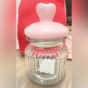 Valentines Pink Glass Mini Cookie Jar
